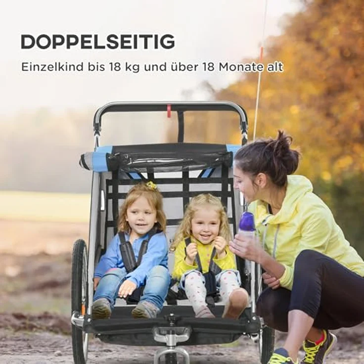 HOMCOM Fahrradkinderanhänger Kinderanhänger Kinderwagen, blau, 5-Punkt-Sicherheitsgurt, Universalkupplung – Bild 4
