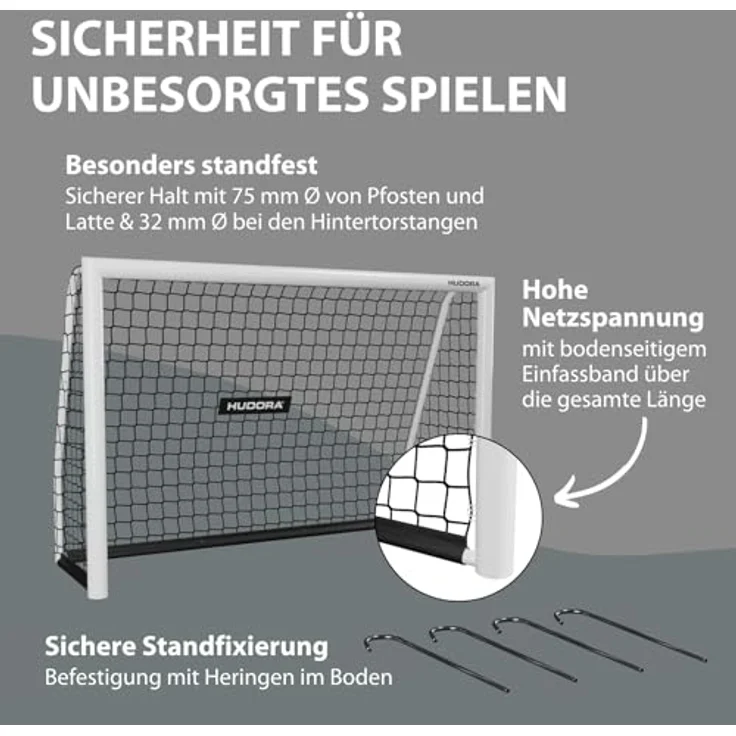 HUDORA Fußballtor Advanced 240 - Standfestes Fußball-Trainingstor für Kinder, Jugendliche & Erwachsene - Outdoor-Fußball-Tor für Garten mit engmaschigem Netz, grau – Bild 4