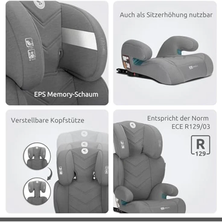 Lorelli Speed GT i-Size Kindersitz, Gruppe 2/3, für Kinder 100-150 cm, höhenverstellbare Kopfstütze, Isofix, ab 4 bis 12 Jahre – Bild 3