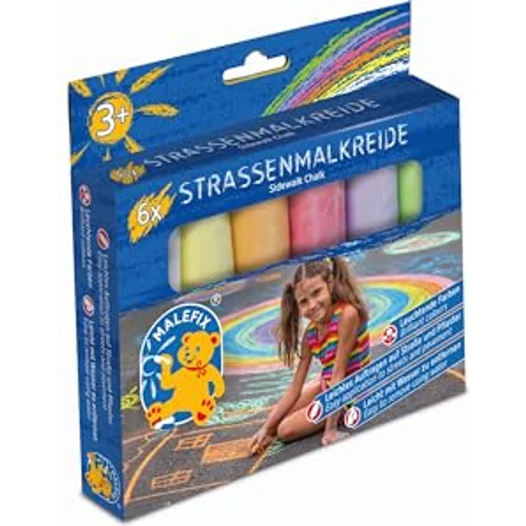 Pustefix MALEFIX Straßenmalkreide 6er Set, leuchtende und wasserlösliche Kreide für Kinder und Erwachsene, vielfältige Farben für kreative Outdoor-Kunstwerke – Bild 2