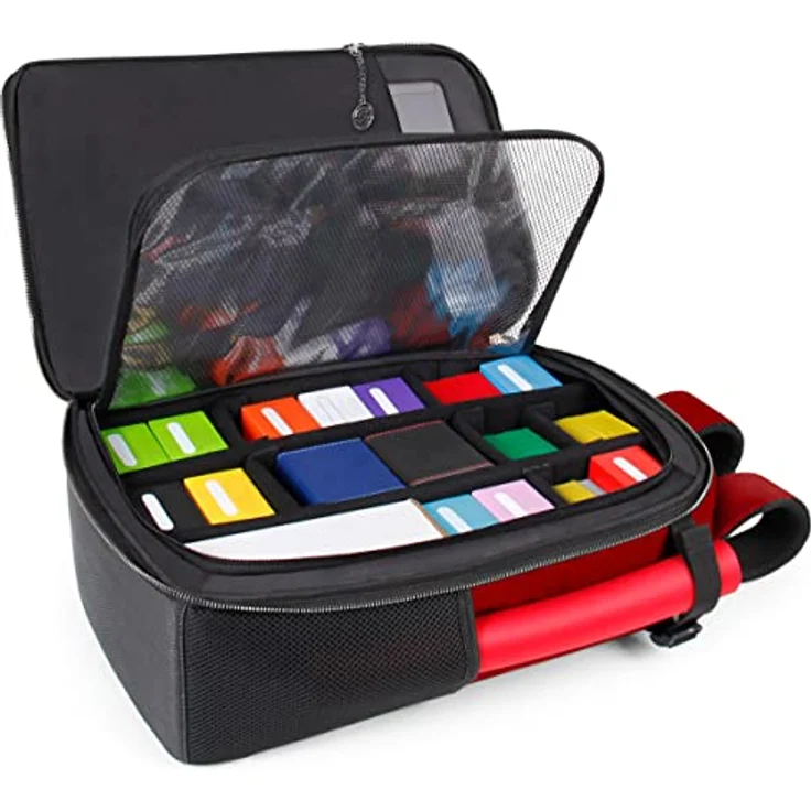 ENHANCE MTG-Rucksack - Sammleredition TCG-Rucksack für Deckboxen, gesleevte Karten, Spielmatten, MTG-Zubehör – anpassbare Kartenorganisation mit integriertem Card Defender Screen (Drachen Rot) – Bild 1