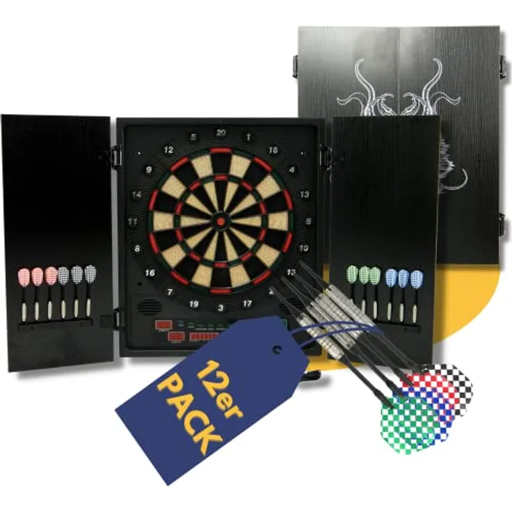 BEST SPORTING Dartscheibe elektronisch Glasgow I LED-Anzeigen & Soundeffekte I Dartboard Kabinett - für 8 Spieler