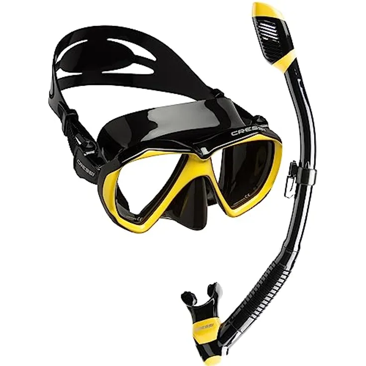 Cressi Ranger Schnorchelset - Schnorcheln Set mit Schnorchel und Taucherbrille, wasserdichte Tauchmaske Anti-Fog Anti-Leck aus Gehärtetem Glas, mit 3-Kanal Premium Dry Schnorchel für Erwachsene