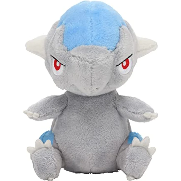 Tinisu Pokemon Koknodon Kuscheltier - 13 cm Plüschtier Cranidos, mit Mikroperlen beschwert, handtellergroß, Teil der Sitting Cuties-Kollektion, Pokemon Center Original, in Sinnoh entdeckt, Fels-Typ, grau – Bild 2