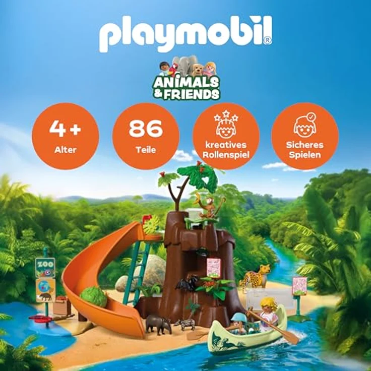 Playmobil Zoo - Zoo: Dschungel-Abenteuer, Spielset mit Baumstamm, Kanu und Tier-Informationskarten – Bild 2