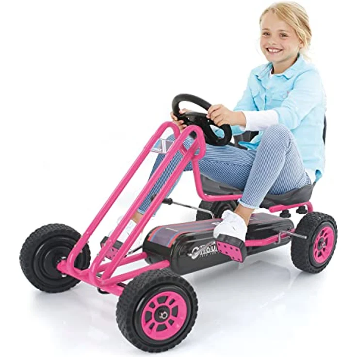 Hauck GoKart Lightning, Tretfahrzeug für Kinder von 4-8 Jahren, pink, verstellbarer Schalensitz, luftgefüllte Reifen, Handbremse – Bild 2
