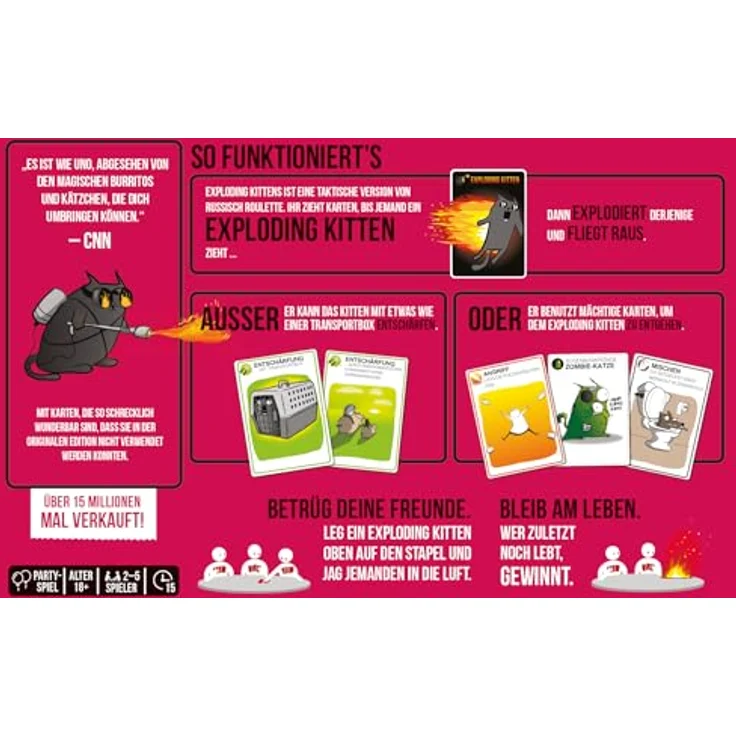 Asmodee Exploding Kittens: NSFW Edition (Auflage 2024), Kartenspiel für Partys, 2-5 Spieler, Ab 18+ Jahren, 15 Minuten, Deutsch, Mehrfarbig – Bild 4