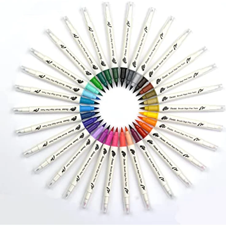 Pentel SESW30C-24 Brush Sign Pen Twin, 24-Farben-Set, Fasermaler mit zwei flexiblen Schreibspitzen, Tinte auf Wasserbasis, sortiert, 1 Stück (24er Pack) – Bild 5