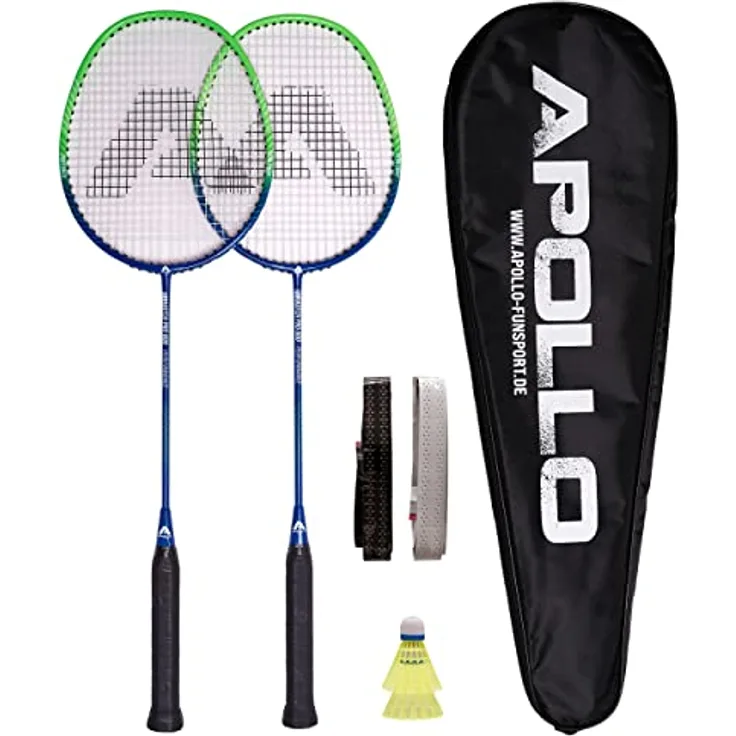 Apollo Badminton Set | Carbon Profi Badmintonschläger | Leichtgewicht Badminton Schläger | Federballschläger Set für Training, Sport und Unterhaltung mit Schlägertasche | Federball Set Kinder