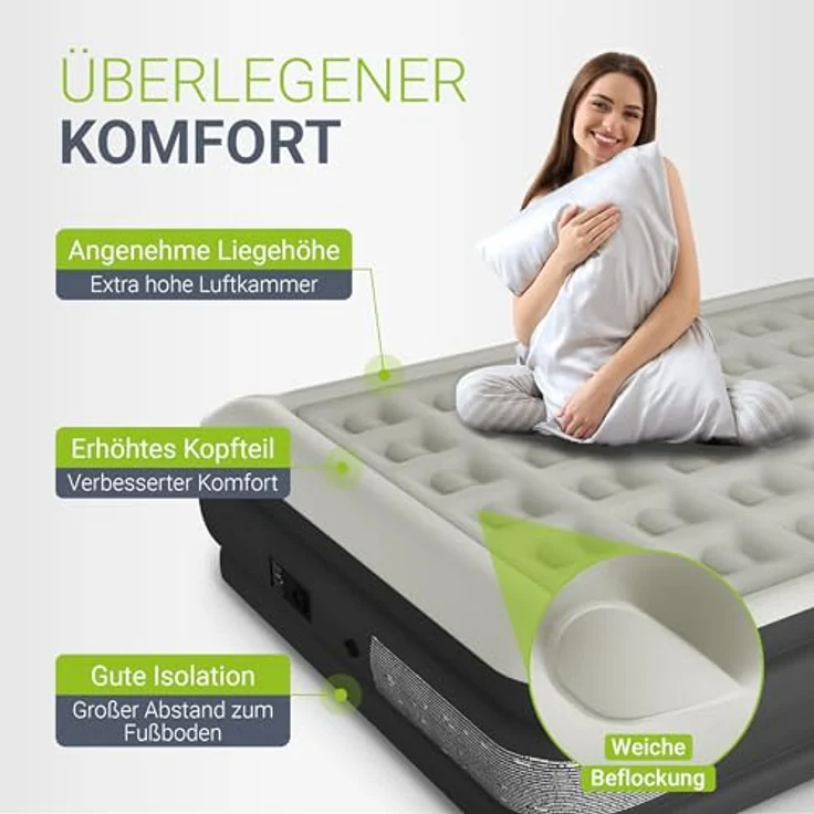 Juskys Luftmatratze Sapri, Doppel-Luftbett, selbstaufblasend, wasserdicht, inkl. Pumpe, Tasche, Grau, Anthrazit – Bild 5
