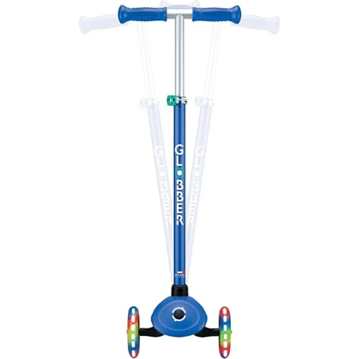GLOBBER PRIMO PLUS LIGHTS, Tretroller für Kinder, 3-rädrig, höhenverstellbar, batterielose LED-Leuchtrollen, 120/80 mm, ABEC 9, blau – Bild 3
