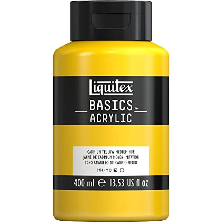Liquitex Basics 8870315 Acrylfarbe, monopigmentierte Künstlerpigmente, lichtecht, mittlere Viskosität, 400ml Flasche - Kadmiummiumgelb Mittel Farbton, seidenglänzender Finish – Bild 1