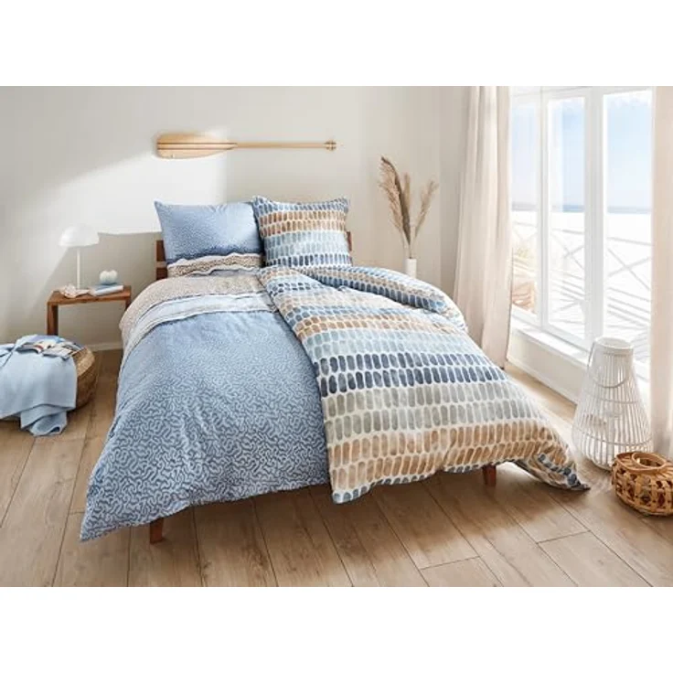 Kleine Wolke Bettwäsche Marea Mako-Satin, kissenbezug Wendeoptik, eisblau-Taupe, Größe 155x220 cm + 80x80 cm – Bild 2