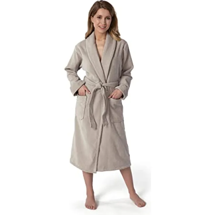 MÖVE Schalkragenmantel, Silber, Baumwollvelours, unisex, Oeko-Tex® Standard 100, mit Paspeln und Bindegürtel