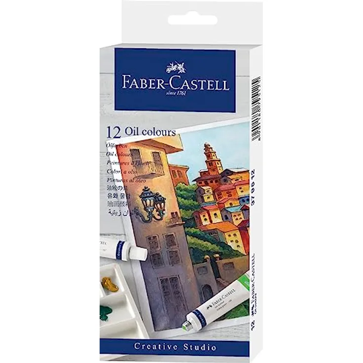 Faber-Castell FC379512 Ölfarben, 12 Farben, 9 ml, hohe Pigmentierung und butterartige Konsistenz