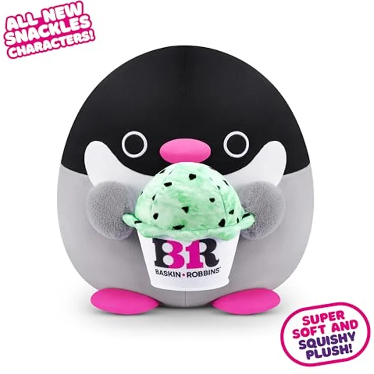 Snackles Series 2 Penguin (Baskin Robbin), 20 cm großes, kuschelig-weiches Plüschspielzeug mit Snackmarken-Accessoire, ideal als Muttertagsgeschenk – Bild 2