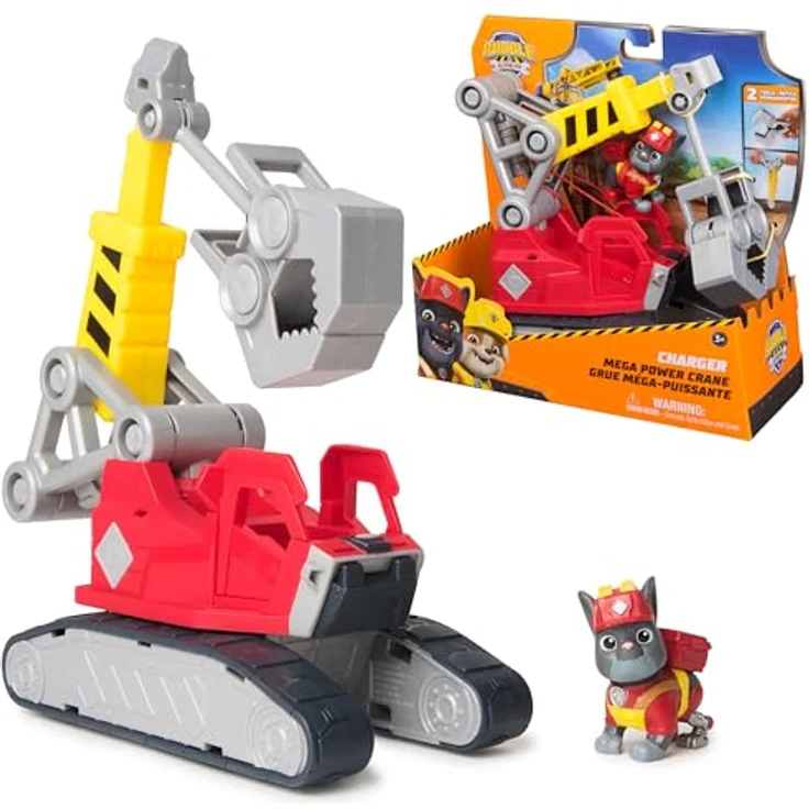 Spin Master Rubble & Crew - Chargers 2-in-1 Mega Kran, 25 cm mit abnehmbarer Baggerkralle, Presslufthammer und Charger Hundefigur, authentisches Design – Bild 1