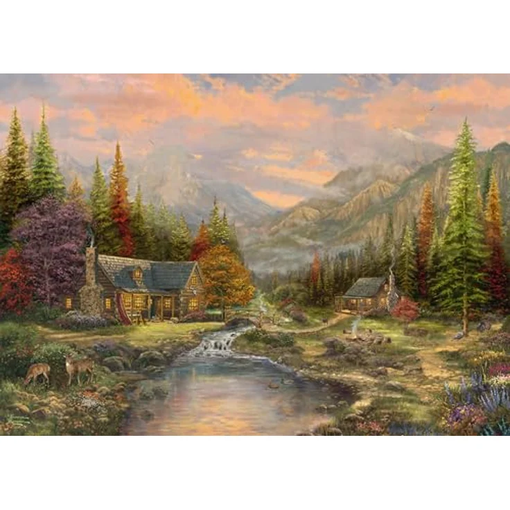 Schmidt Spiele 59799 Bergkulisse mit Bach, Thomas Kinkade, 1000 Teile Holzpuzzle, Mehrfarbig – Bild 4