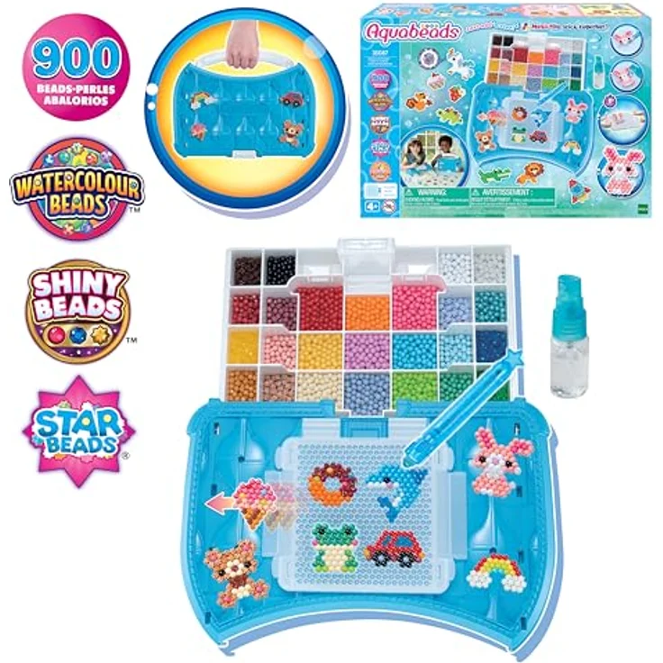 Aquabeads Kreativset Bastelstudio Starter Set, 900 bunte Bastelperlen, Pop-Up Bastelplatte und Sprüher, für Kinder ab 4 Jahren – Bild 3