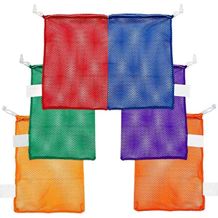Champion Sports Netz-Sportausrüstungstasche, Mehrzweck-Nylon-Kordelzug-Sack mit Schloss und ID-Tag für Bälle, Strand, Wäsche, Unisex-Erwachsene, Set mit 6 Farben, 12 X 18-Inch