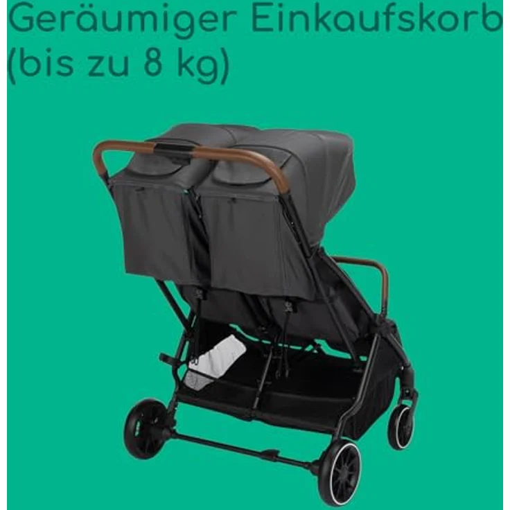 Bebeconfort Mane Duo Geschwisterwagen, 0+ bis 22kg, automatisches Klappsystem, drehbare Sicherheitsbügel, Regenverdeck, Mineral Graphite – Bild 7
