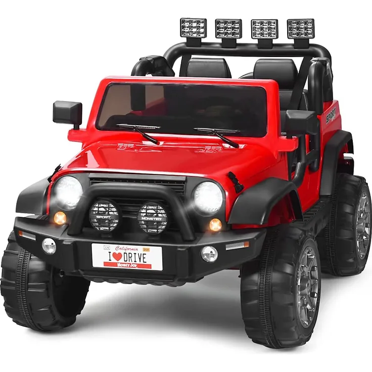 Dreamade 12V Elektroauto für Kinder, 2-Sitzer mit 2,4 GHz Fernbedienung, LED-Licht, Musik & USB, für Kinder ab 3 Jahren (Rot)