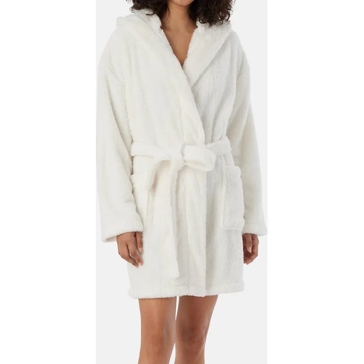 Schiesser Bademantel Teddy Fleece, Synthetik, Comfort Fit, 90 cm Länge - Damen, grau