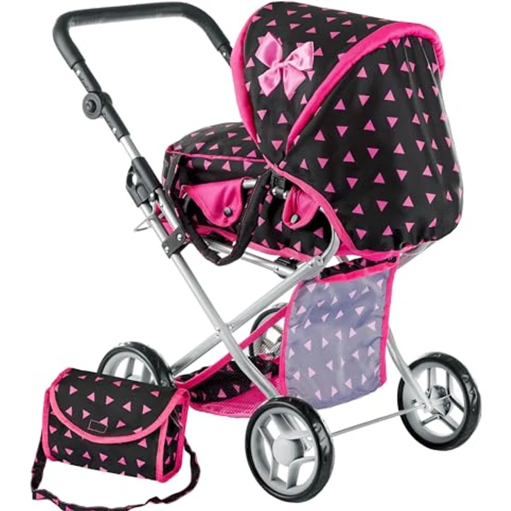 Kinderplay Puppenwagen ab 1 2 3 Jahre Kinderwagen Spielzeug - Kombi, 3 in 1, Puppenwagen mit Herausnehmbarer Tragetasche und Umhängetasche, Höhenverstellbar bis 62 cm, KP0200R – Bild 10