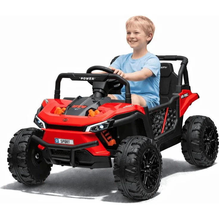Beneo Elektroauto für Kinder UTV Small 12V, rot, Hinterradantrieb, 2,4 GHz Fernbedienung, MP3-Player mit USB/SD, LED-Leuchten, breiter Doppelsitz, 12V Akku