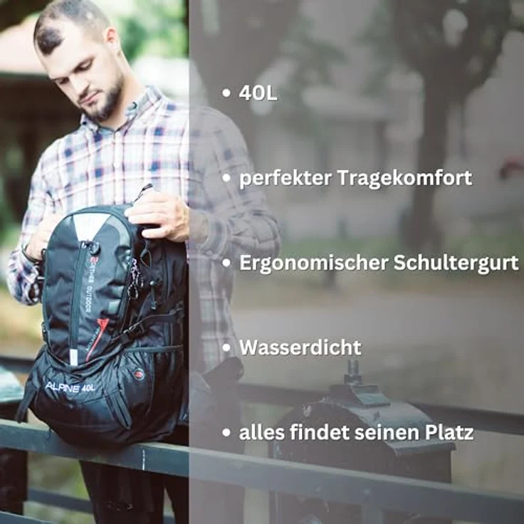 NOWI Wanderrucksack 40L, Outdoor-Rucksack mit Regenhülle, ergonomisch, in Blau, Pink, Limette, Navy, Olive und Schwarz – Bild 6