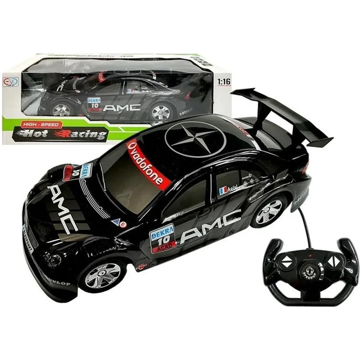 Lean Toys Ferngesteuertes Auto R/C Sports 1:16, Schwarz, mit Lenkrad-Fernbedienung und sportlichem Design