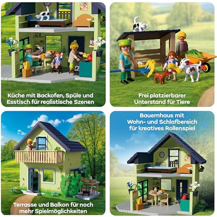 Playmobil Farmhouse, Bauernhaus-Spielset mit Wohnzimmer, Küche, Balkon und Tieren, Modell 72162 – Bild 4
