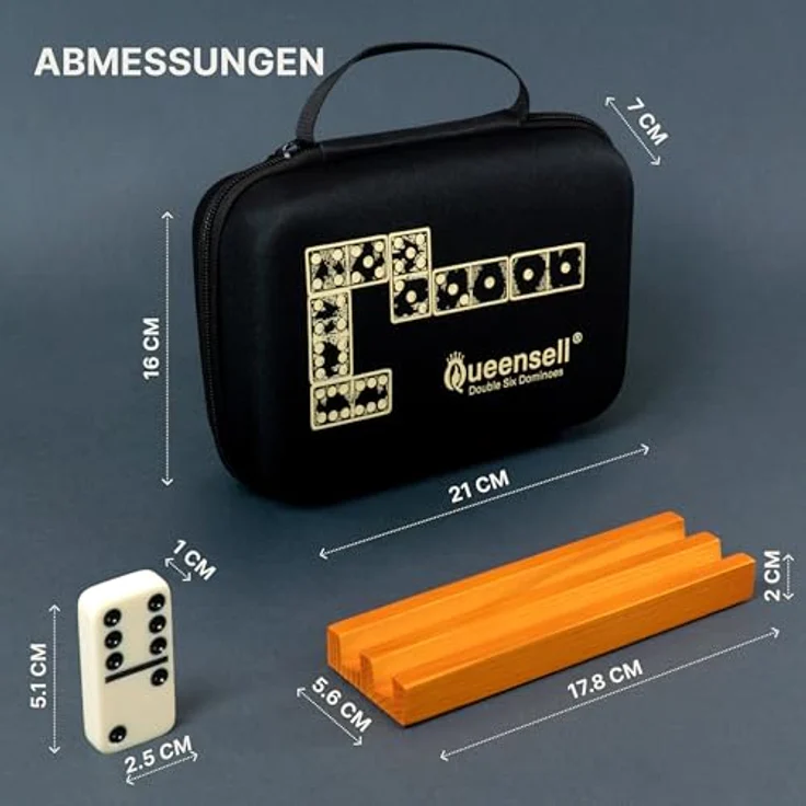 Queensell Domino-Set für Erwachsene, Doppel-6 Set mit 28 klassischen Elfenbein-Steinen und 4 stabilen Haltern, inklusive stoßfestem Reiseetui – Bild 3