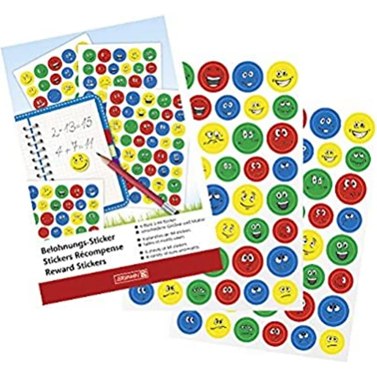 BRUNNEN Aufkleber-Set Smiley, 264 selbstklebende Etiketten aus Papier in bunten Farben
