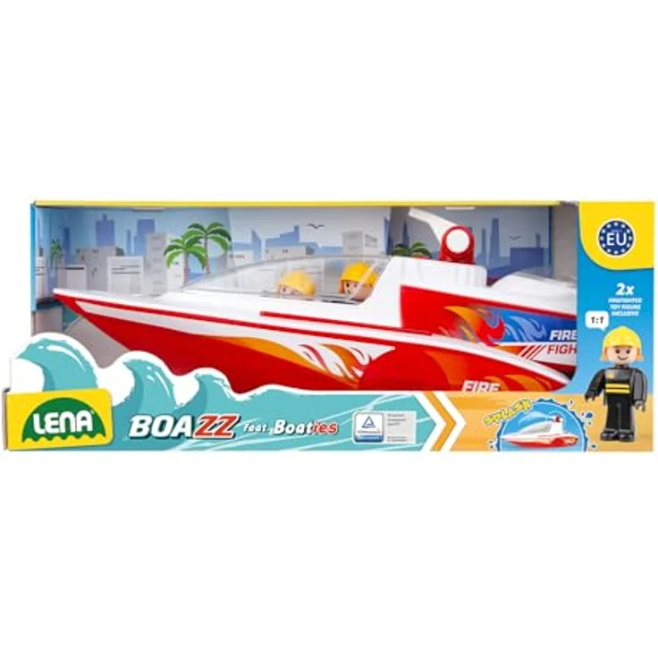 Lena Set BOAZZ und Boaties Feuerwehrboot 41 cm, Spritzfunktion und Zwei Spielfiguren, Indoor und Outdoor geeignet, ab 2 Jahren, in Buntem Schaukarton – Bild 5