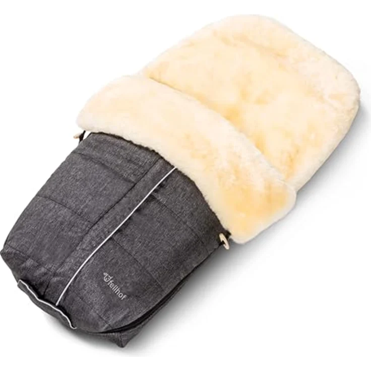 Fellhof Kinderwagen-Fellsack Aspen, graphit-melange, 100% Merino-Lammfell, wind- und wasserabweisend, waschbar bei 30° – Bild 1