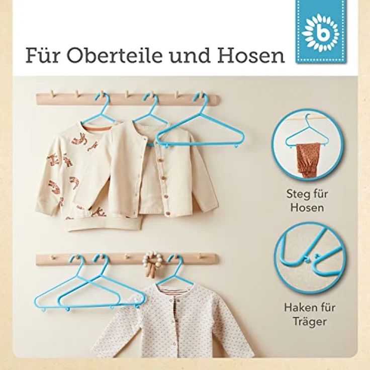 Bieco Kleiderbügel Kinder 8 St. Hellblau | Länge ca 30 cm | Baby Kleiderbügel | Kunststoff Kleiderbügel Kinder Baby | Baby Organiser Für Kleiderschrank | Kleiderbügel Baby | Baby Clothes Hangers – Bild 5