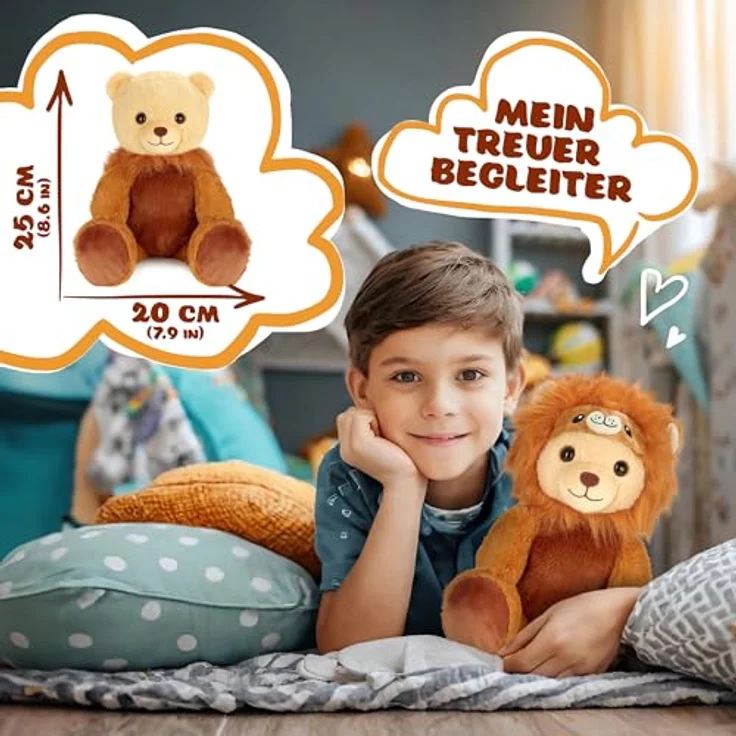 BRUBIES Teddy Löwe, 25 cm Teddybär im löwenkostüm mit abnehmbarer Kapuze, kuscheliges Plüschtier für Kinder, braun – Bild 4
