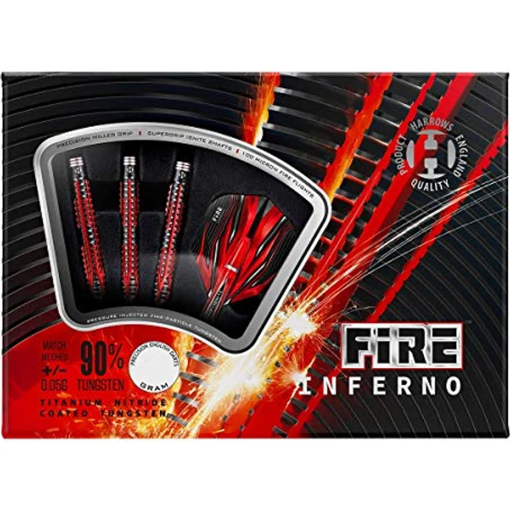 Harrows Fire Inferno, 90% Tungsten Steeldart mit 26g, konisch zulaufendes Barrel, schwarz-rotes PVD-Finish, Shark Grip – Bild 5