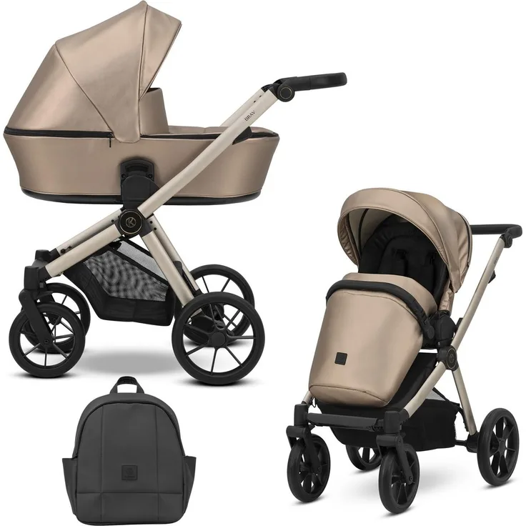 Kunert Brav 2in1, Kombikinderwagen mit champagnerfarbenem Rahmen und Cappuccino Eco Leder