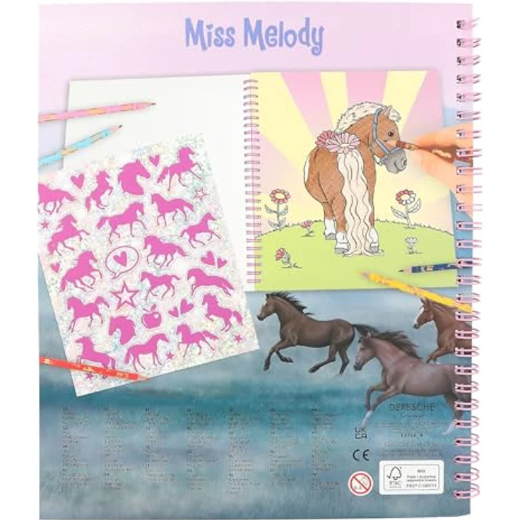 Depesche 12765 Miss Melody - Malbuch mit 20 Seiten zum Gestalten von Pferde-Motiven, Stickerbogen und Pailletten-Verzierung – Bild 5