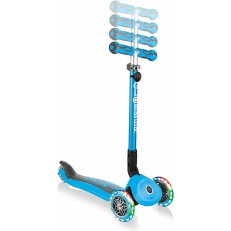 Globber Go-Up Deluxe Lights, Scooter mit Leuchtrollen, hellblau, 3-in-1 Nutzung, höhenverstellbar, für 15-36 Monate – Bild 3