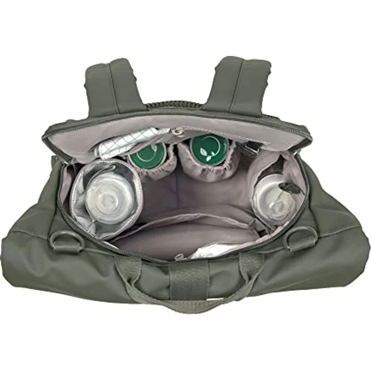 LÄSSIG Baby Wickelrucksack Wickeltasche Rucksack mit Wickelunterlage, Kinderwagenbefestigung, Flaschenhalter nachhaltig produziert/GRE Rolltop Up Backpack olive – Bild 3