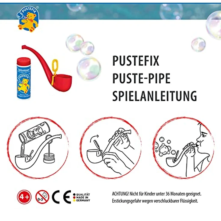 Pustefix Puste-Pipe I 70 ml Seifenblasenwasser I Seifenblasen Spielzeug für Kindergeburtstag, Polterabend, Sommerparty & Hochzeit I Pfeife für Kinder & Erwachsene – Bild 6