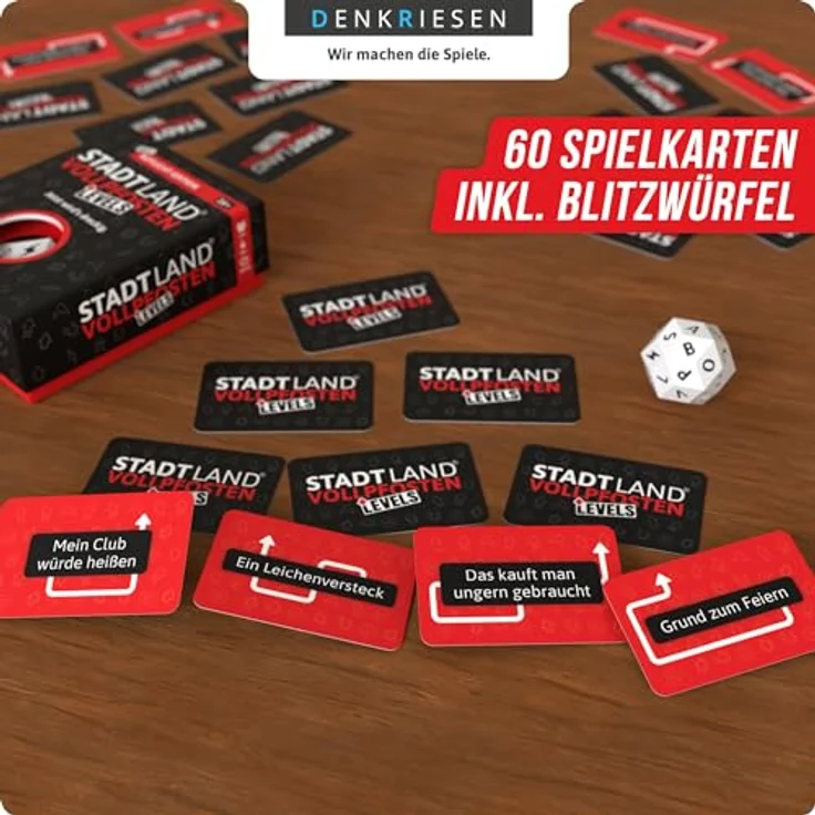 DENKRIESEN Stadt Land Vollpfosten® Levels – Rotlicht Edition | Ab 16 Jahren | 2-6 Spieler | Partyspiel mit Blitzwürfel – Bild 3
