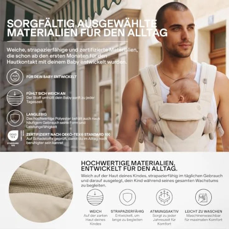 Koala Cuddle Carry, Babytrage für Neugeborene bis 20,4 kg, ergonomisch mit 3 Tragepositionen, inklusive Windschutzkapuze – Bild 9