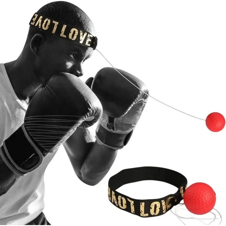 MEGAGOODS Reflexball mit Stirnband, roter Gummiball für Reaktionstraining und Speed, elastisch mit goldfarbenem "LOVE" Schriftzug