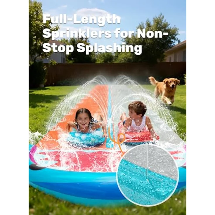 Sloosh 22,5ft Wasserrutsche mit 2 aufblasbaren Boards, doppelte Rutsche mit Sprinklern im Hai-Design für Kinder und Erwachsene, Sommerspielzeug für den Garten – Bild 4