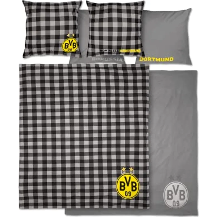 Borussia Dortmund BVB Wendebettwäsche (200 x 220), Baumwolle, schwarz grau, 100 % Baumwolle in Kinderbettwäschen Design