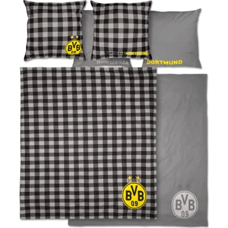 Borussia Dortmund BVB Wendebettwäsche (200 x 220), Baumwolle, schwarz grau, 100 % Baumwolle in Kinderbettwäschen Design – Bild 1